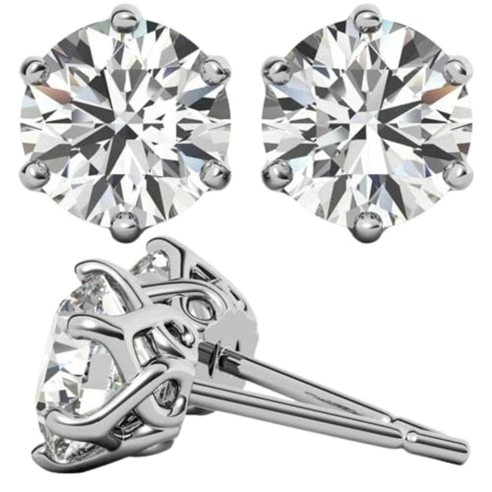1 .0 CTW Round Cut Moissanite 6-Prong Interwoven Crown Stud Earrings 14k Gold